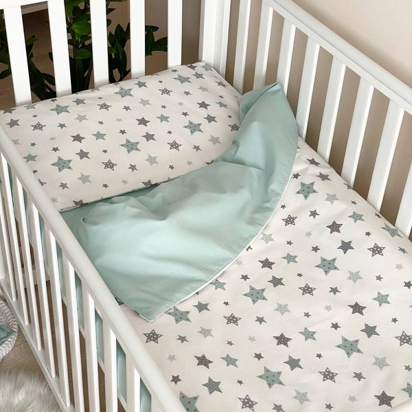 Сменное постельное белье в детскую кроватку Baby Dream Stars мята 0303229 фото